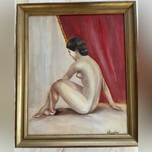 ORIGINAL - Elegant Nude Portrait with Red and Gold Accents - Realism